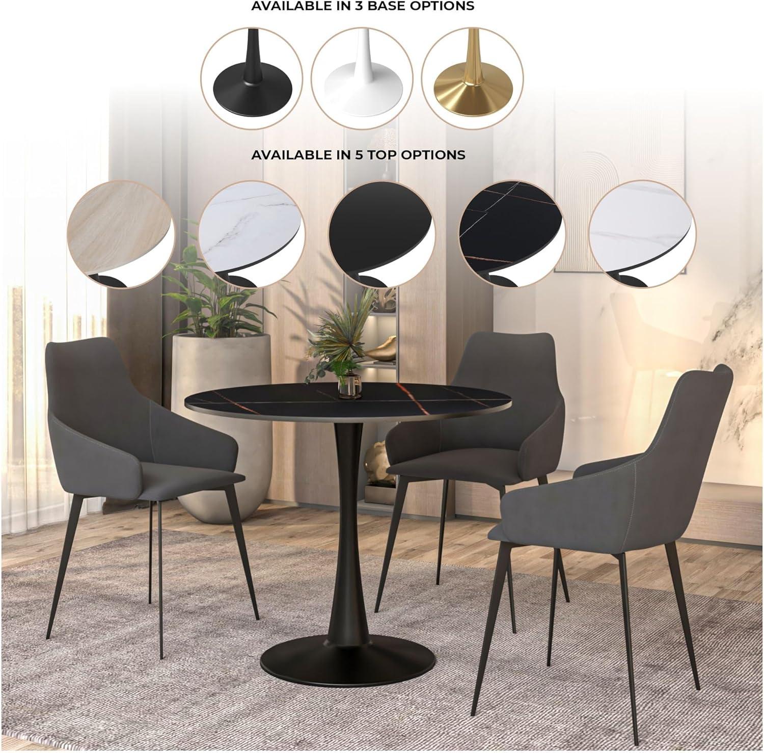 LeisureMod Round Dining Table 31" Sintered Stone Tabletop in Black Steel Bistro Series