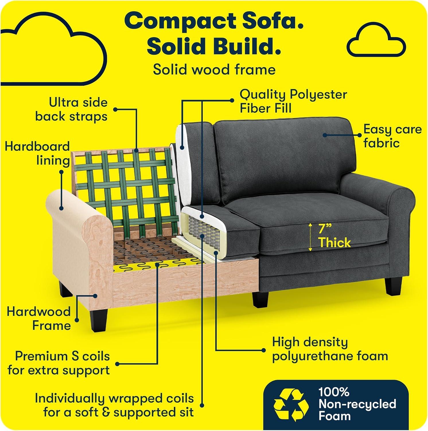 Serta Copenhagen 73" Rolled Arm Sofa, Easy Care Fabric, Soft Pillow Back, Pocket Coil Seat Cushions