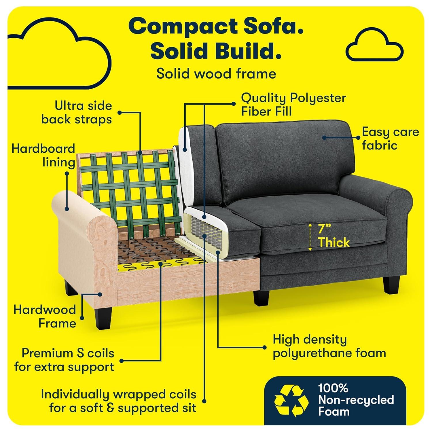 Serta Copenhagen 73" Rolled Arm Sofa, Easy Care Fabric, Soft Pillow Back, Pocket Coil Seat Cushions