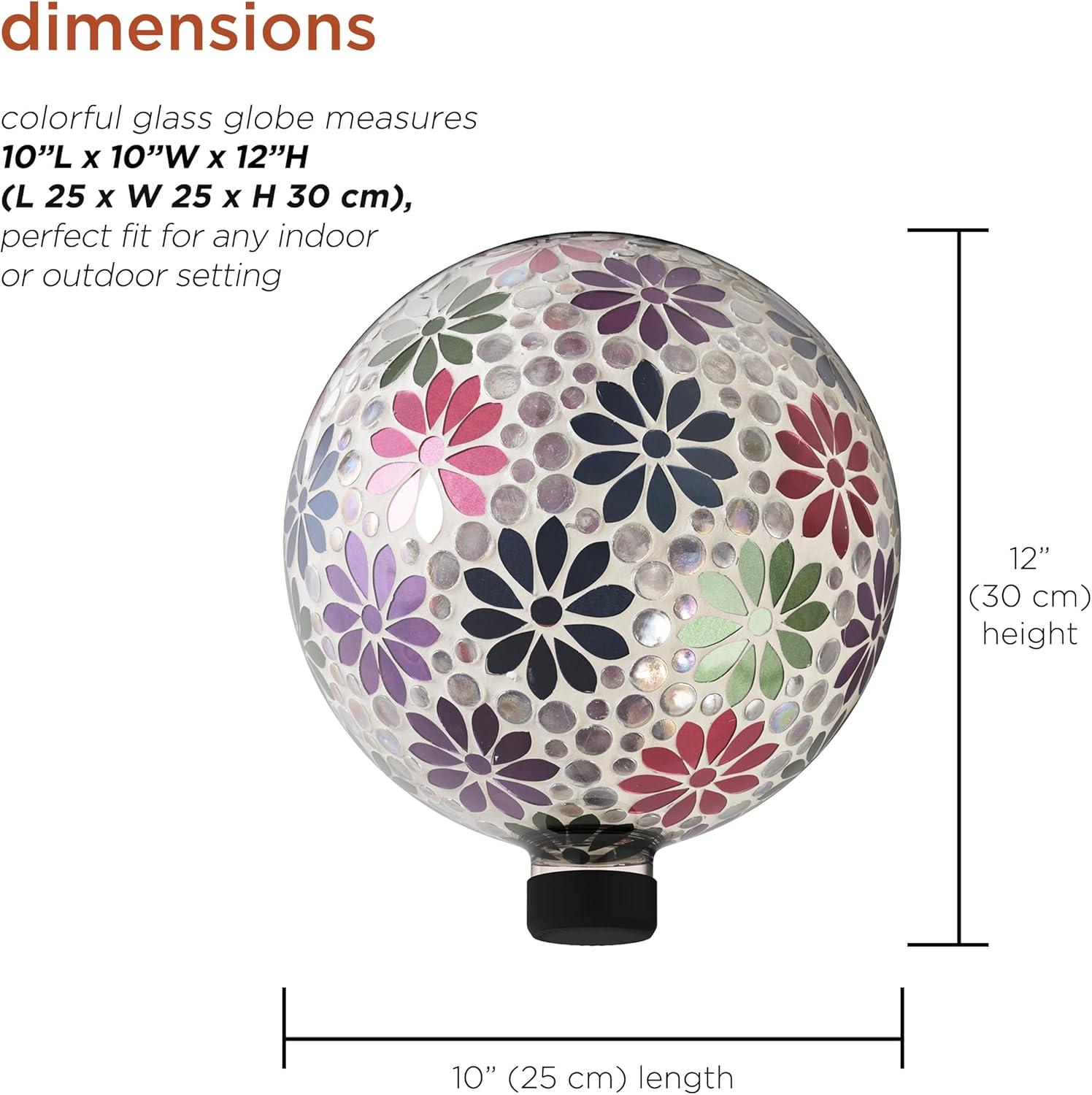 Alpine Corporation 10" Glass Mosaic Floral Gazing Globe, Multicolor