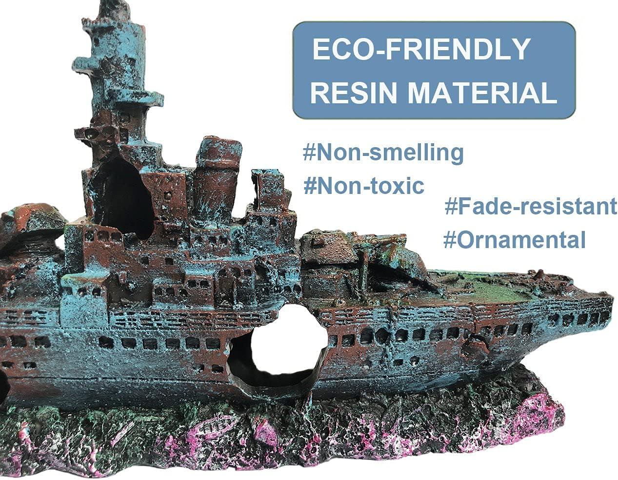 Decoración de Barco de Acuario, Barco, Naufragio, Pecera, Decoración, Naufragio, Sumergido para Agua Dulce y Agua Salada