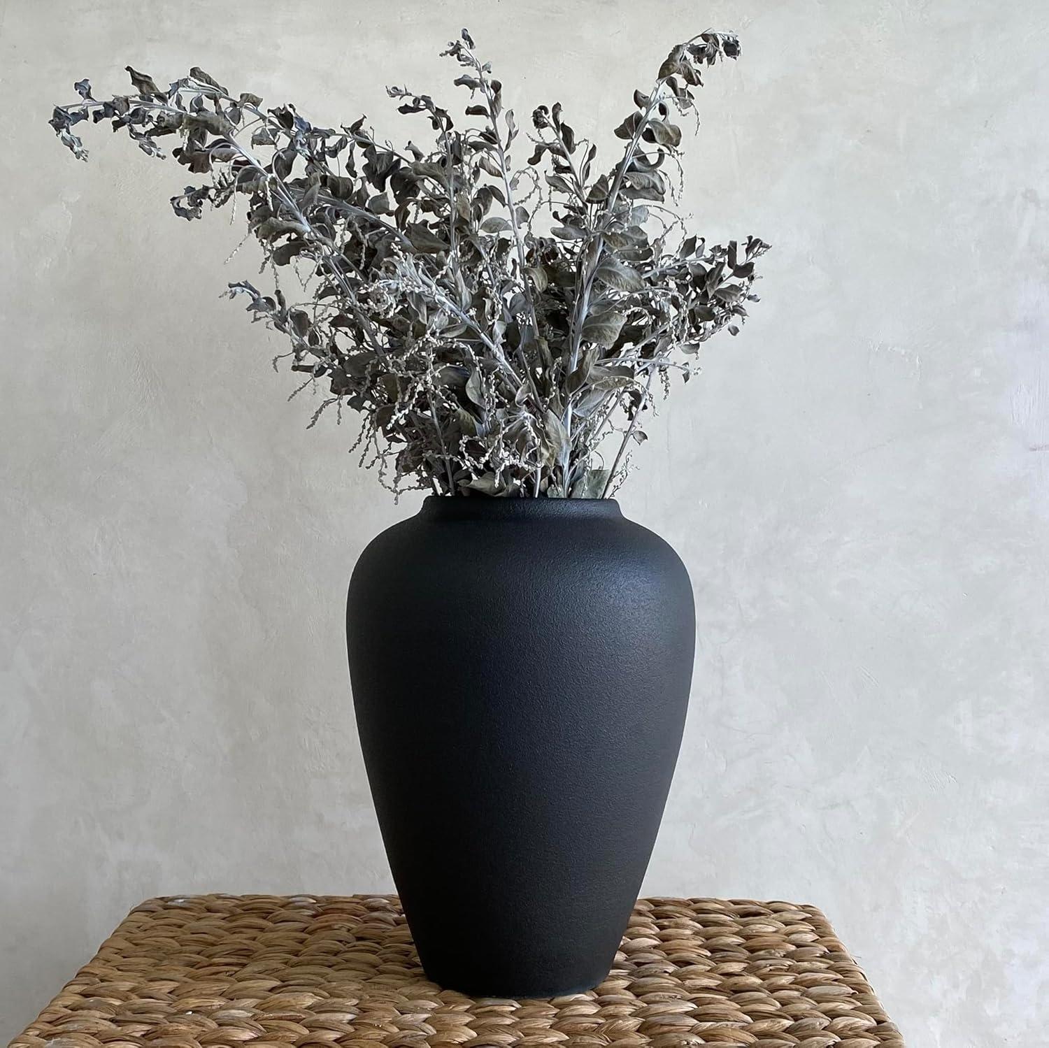 Ceramic Faded Black Vase Home Decor, Flower Vase Modern Trendy Faded Black, Minimalist Farmhouse Table Gift CuteTall Vintage Bookshelf Dining and Coffee Table Decor,Size 9" (23cm) 1pack