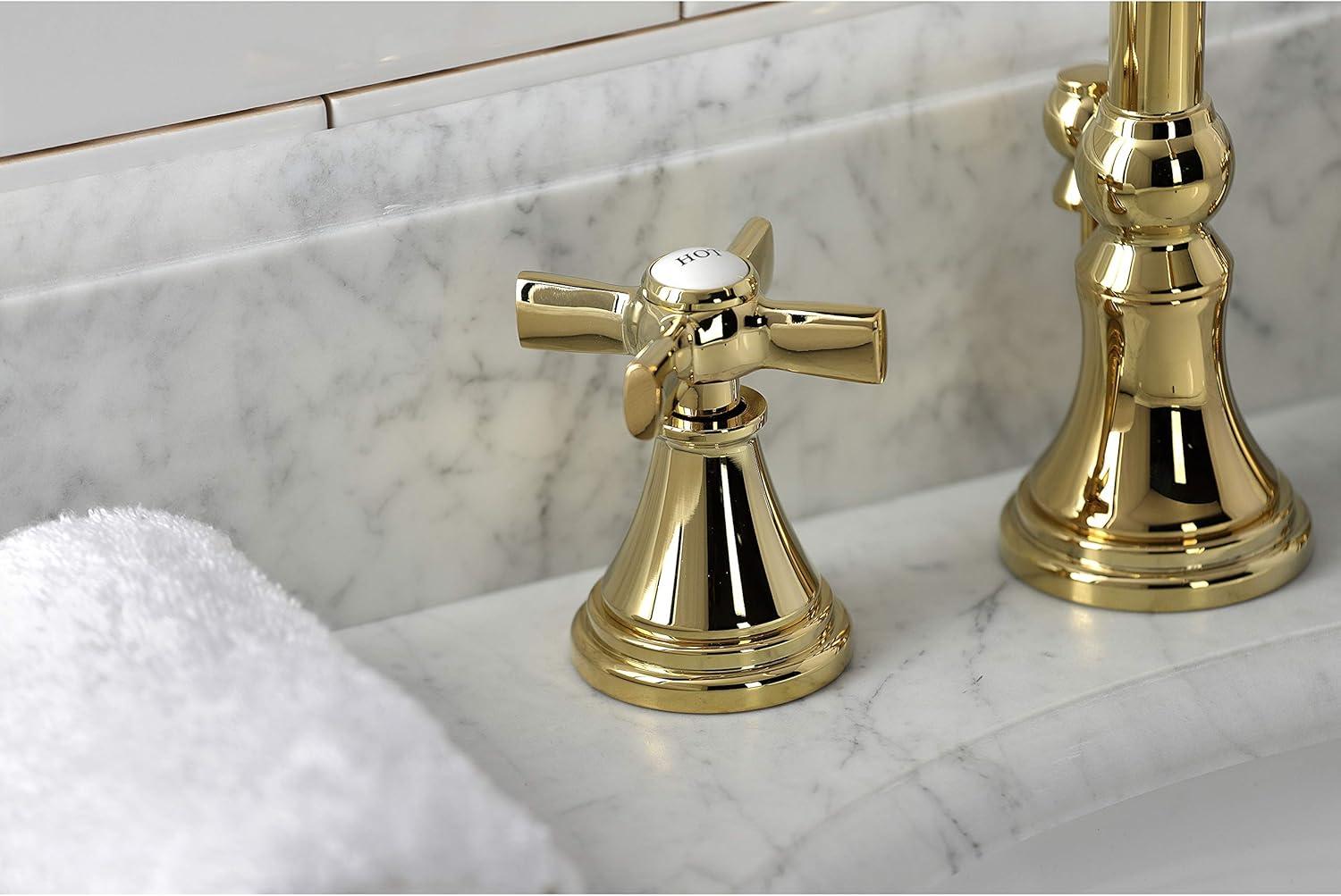 Kingston Brass Millennium Two-Handle 3-Hole Deck Mount Widespread Bathroom Faucet with Brass Pop-Up Drain