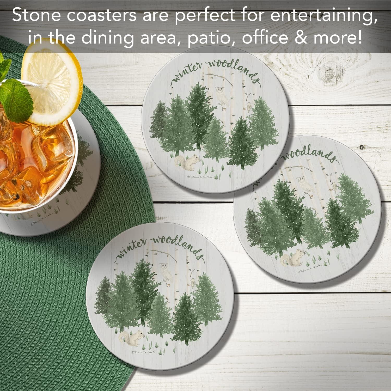 Winter Woodlands 4-Pack Round Absorbent Stone Coasters