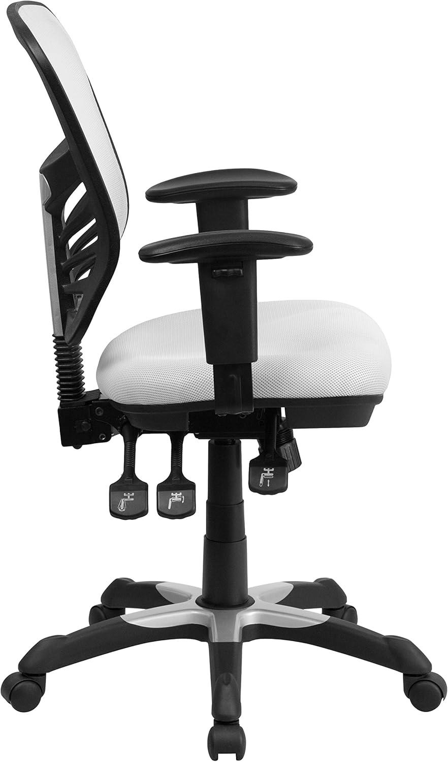 Flash Furniture Mid-Back White Mesh Multifunction Executive Swivel Ergonomic Office Chair with Adjustable Arms