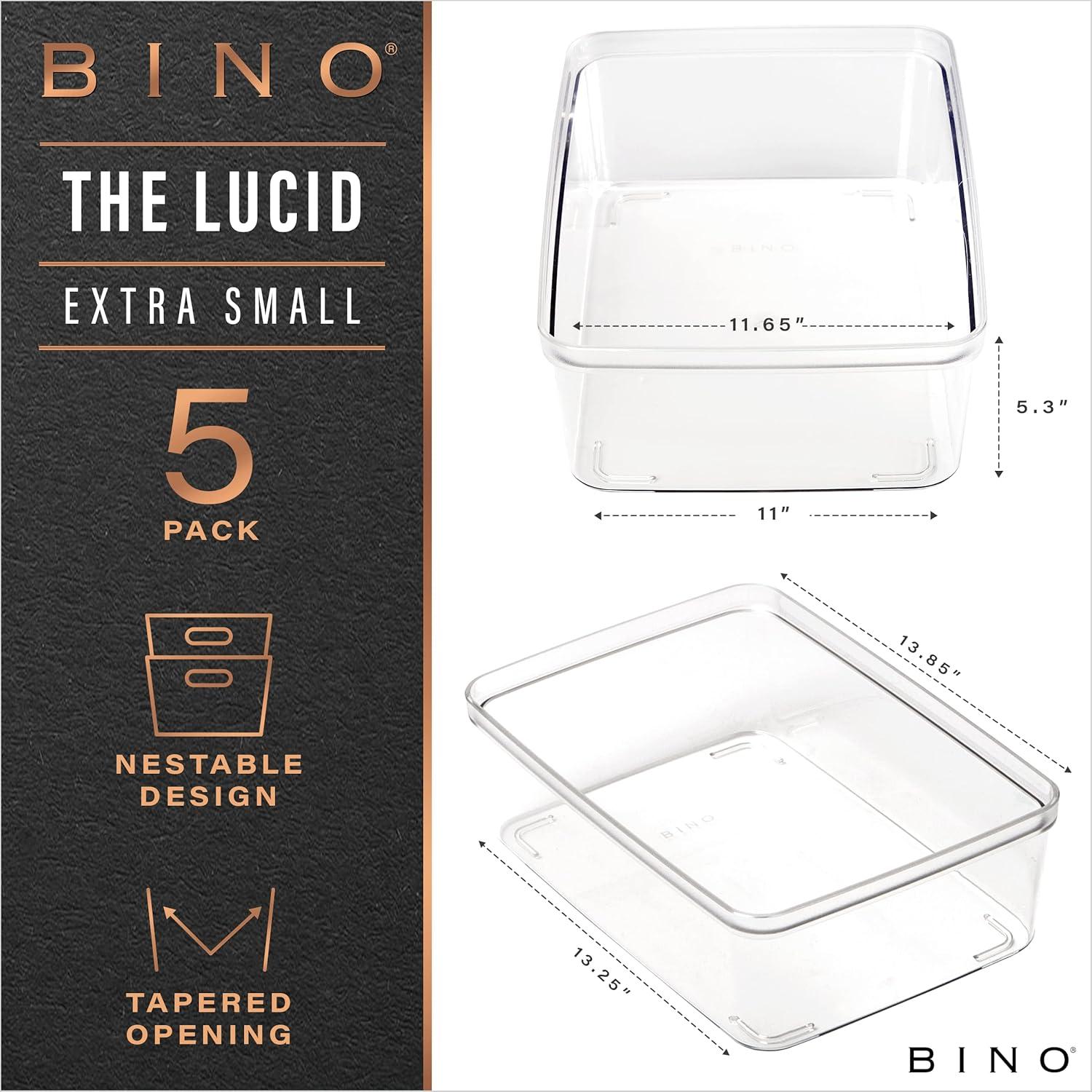 BINO | Plastic Storage Bins, X-Small - 5 Pack|THE LUCID COLLECTION | Multi-Use Organizer Bins | Built-In Handles | BPA-Free | Clear Storage Containers | Fridge Organizer | Pantry & Home Organization