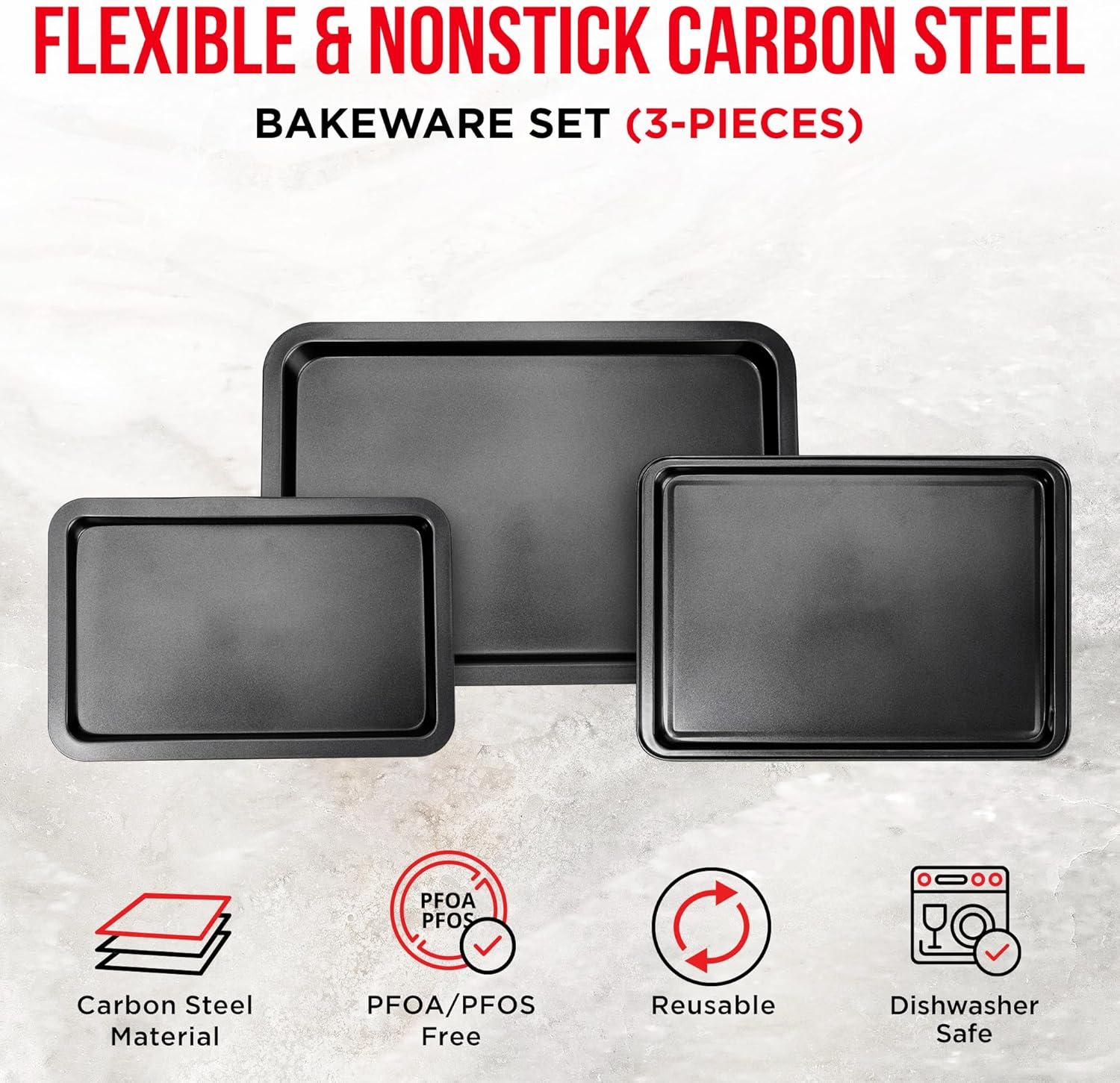 Nonstick Black Steel 3-Piece Baking Sheet Set