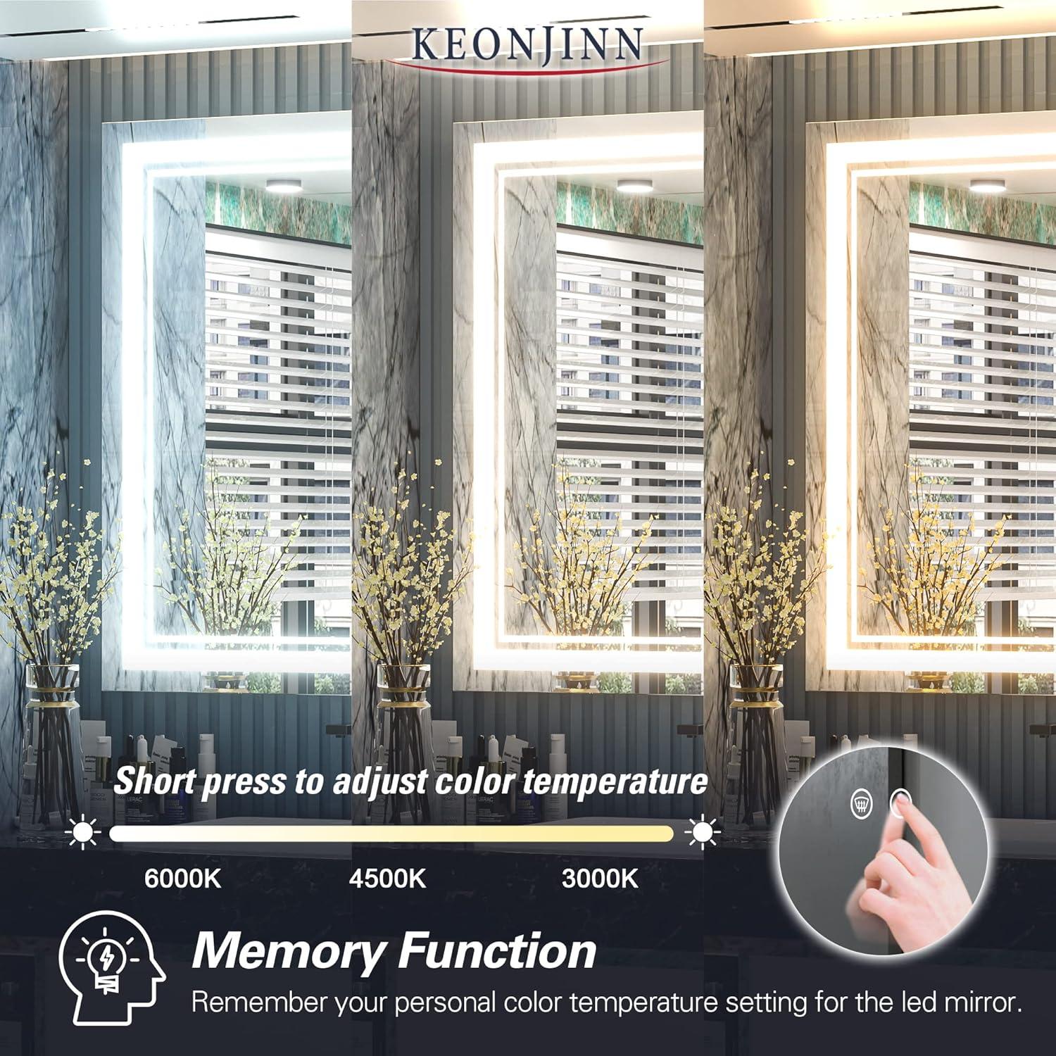 Keonjinn 84 x 32 Inch LED Bathroom Mirror with Lights 3 Color Temperature Frontlit Oversized Vanity Mirror Wall Mounted Anti-Fog, UL Listed LED Driver, Tempered Glass Dimmable Lighted Bathroom Mirror