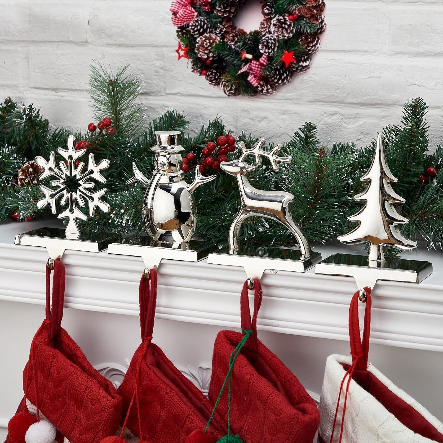 Silver Metal Christmas Stocking Holders Set of 4