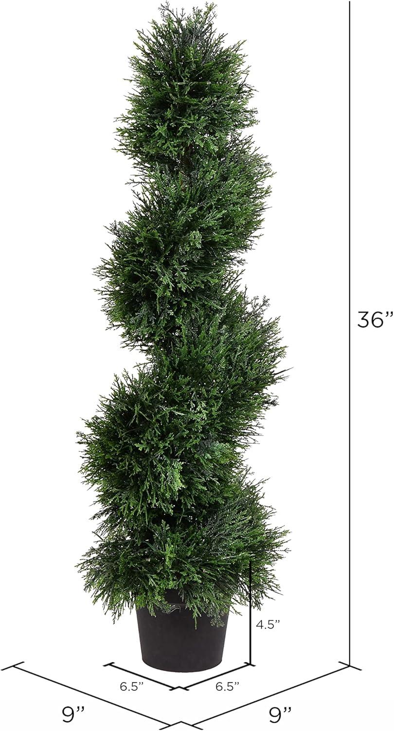Elegant 36" White-Lit Faux Cedar Topiary in Plastic Pot