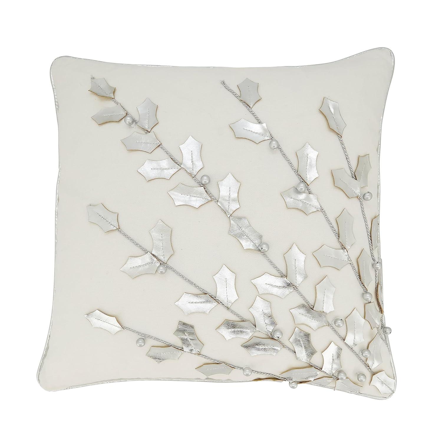 Saro Poinsettia Collection Floral Cotton Throw Pillow