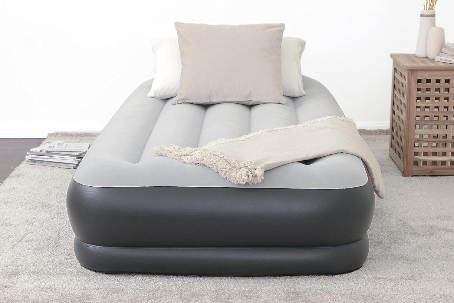 Twin Gray and Black Inflatable Air Mattress with Built-in Pump