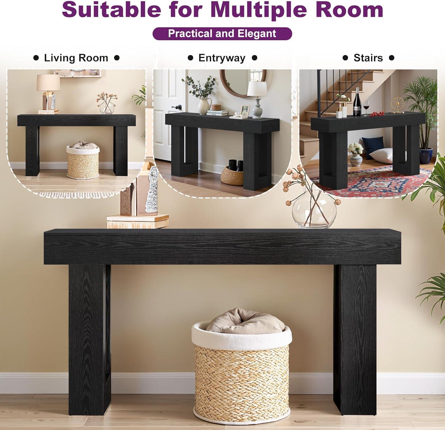 GIODIR 63 Inch Long Console Table, Rustic Wooden Sofa Table Behind Couch, Farmhouse Entryway Table, Industrial Accent Furniture For Entrance, Foyer, Hallway, Living Room