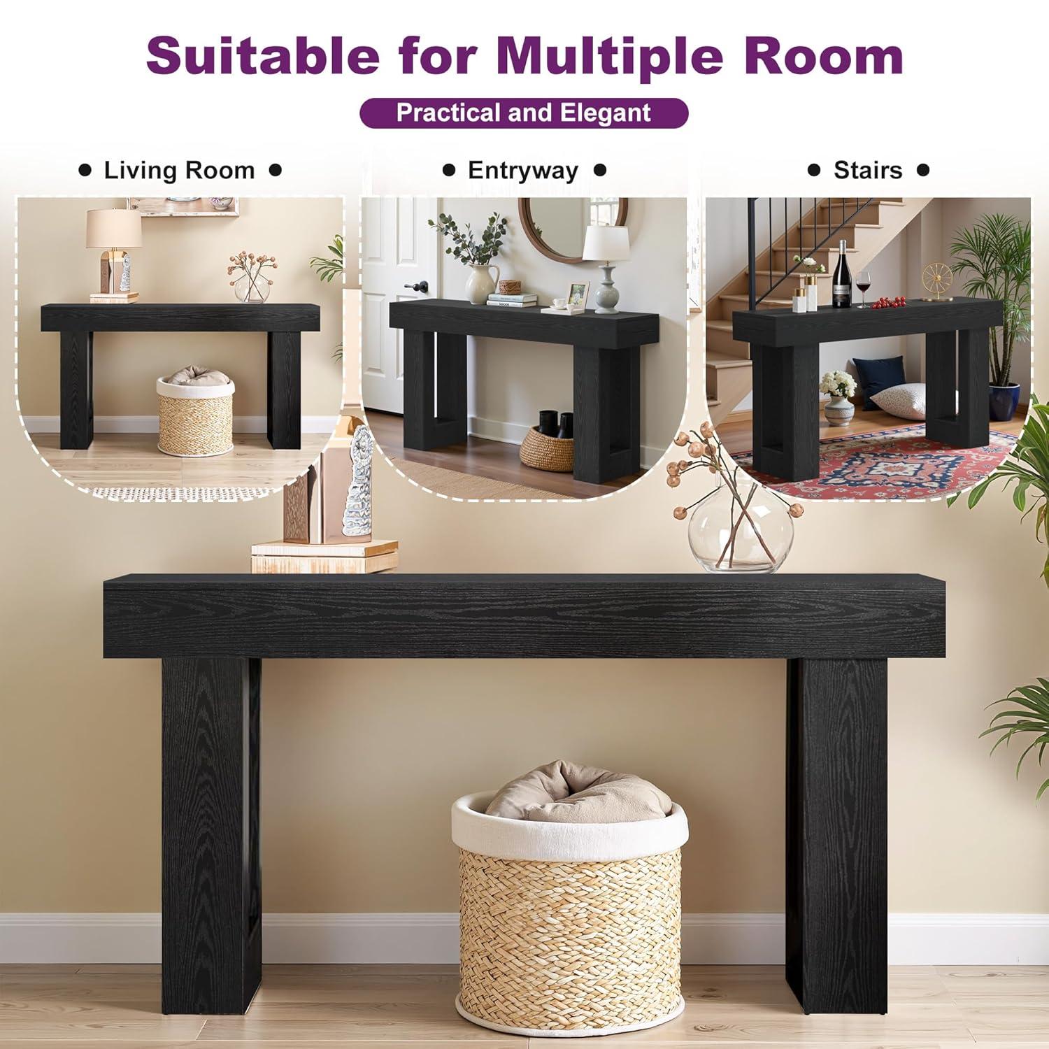 GIODIR 63 Inch Long Console Table, Rustic Wooden Sofa Table Behind Couch, Farmhouse Entryway Table, Industrial Accent Furniture For Entrance, Foyer, Hallway, Living Room