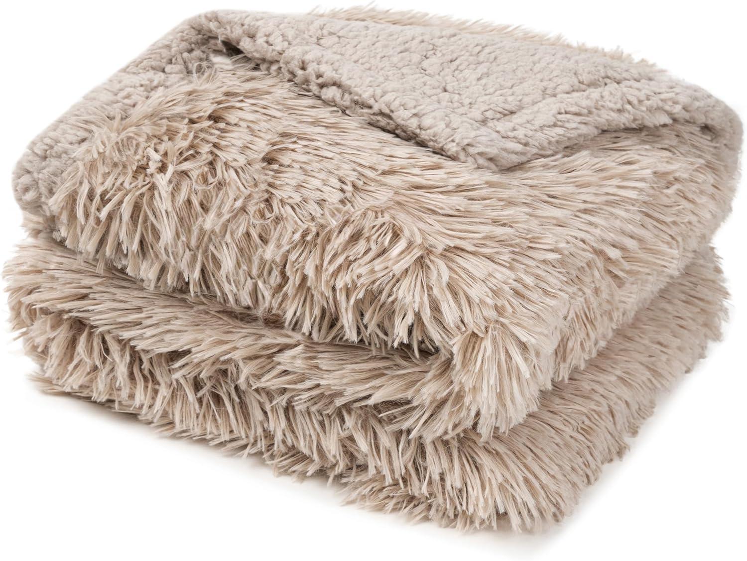 PetAmi WATERPROOF Dog Blanket For Bed XL Dog Pet Blanket Couch Cover Protector, Sherpa Fleece Fuzzy Leakproof Blanket for Sofa Furniture Queen Bed Protection Reversible Soft Fluffy, 90x90 Taupe