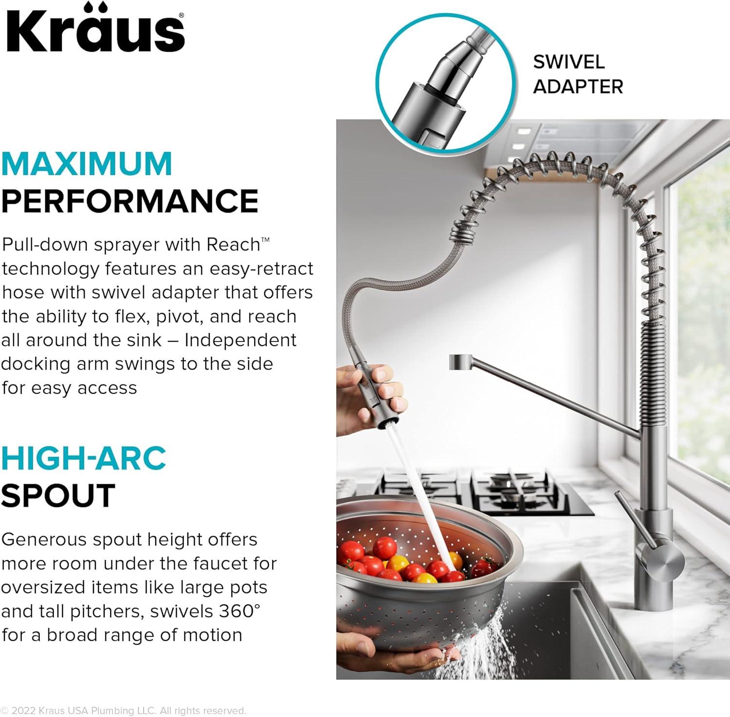 KRAUS Oletto Touchless Sensor Commercial Pull-Down Single Handle Kitchen Faucet with QuickDock Top Mount Assembly