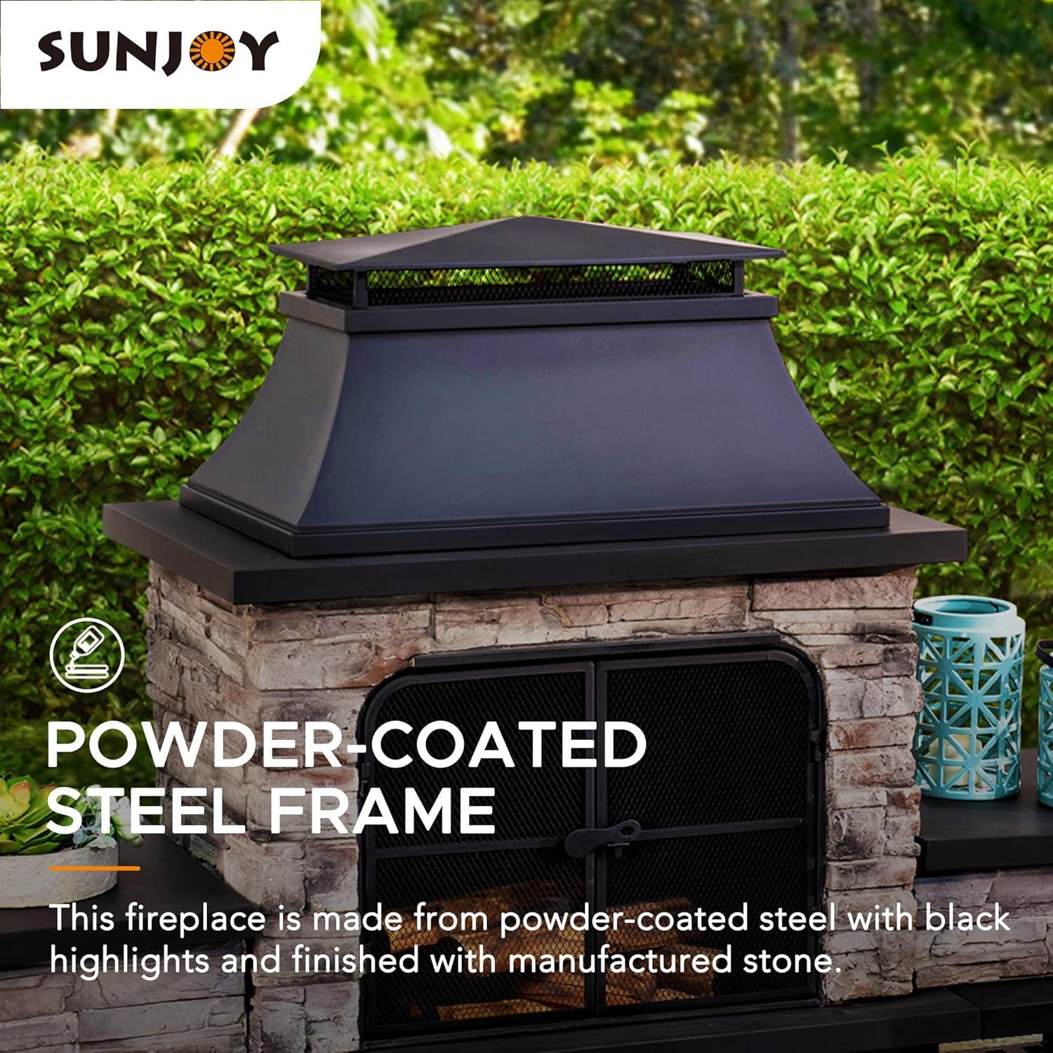 Black Steel and Stone Outdoor Wood Burning Chimenea