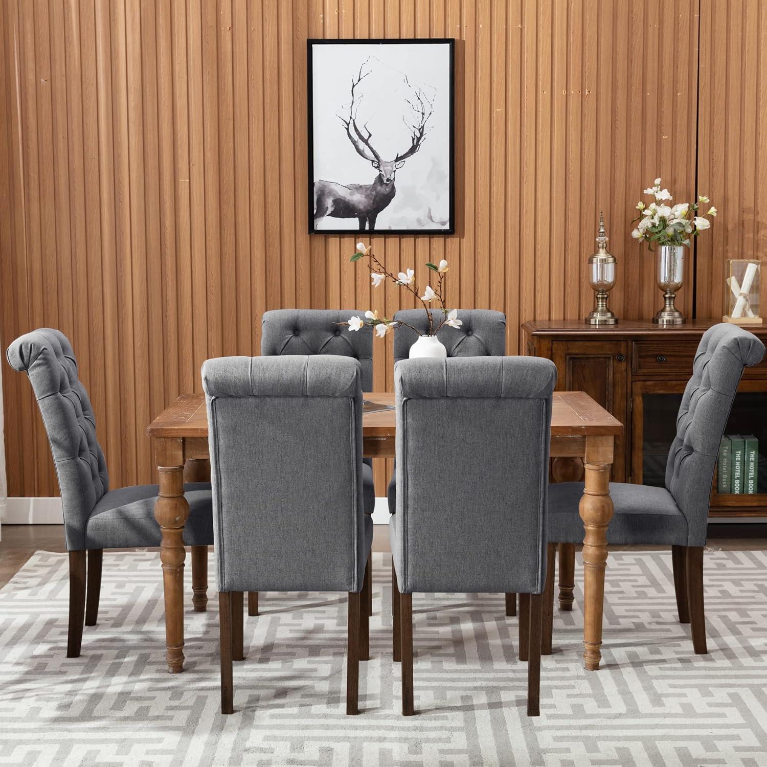 Gray Linen Upholstered High-Back Parsons Side Chair Set