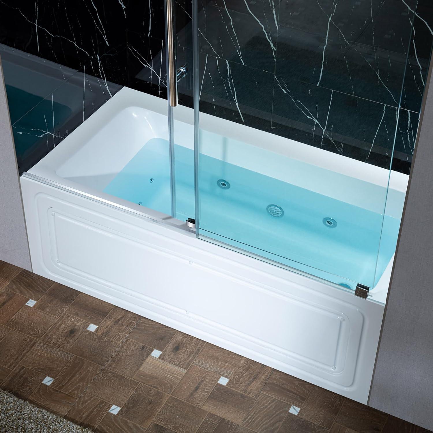 WoodBridge 60" X 30" Alcove Acrylic Rectangular Whirlpool Heated Jetted Tub In White With Drain and Overflow BS666-R-CH01