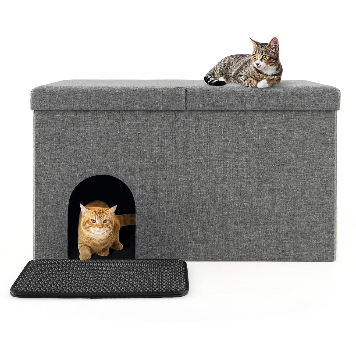 Cat Litter Box Enclosure Hidden Furniture with Urine Proof Litter Mat-Gray, Cat Litter Box Enclosure , Hidden Cat Washroom Furniture, Pet Crate for Living Room, Bedroom, Balcony