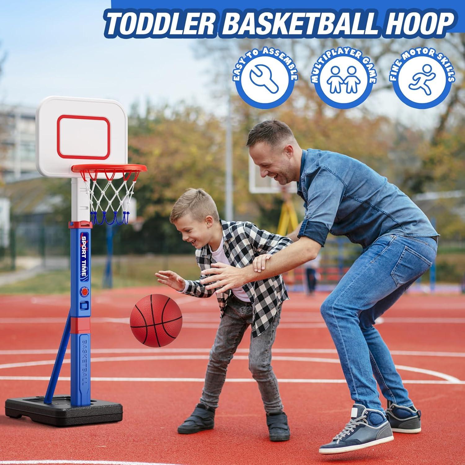 Toddler Basketball Hoop, 55" Height Adjustable Basketball Hoop for Kids 3-5, Kids Basketball Goal, Indoor Outdoor Sport Toys Christmas Birthday Gifts for Baby Boys Girls