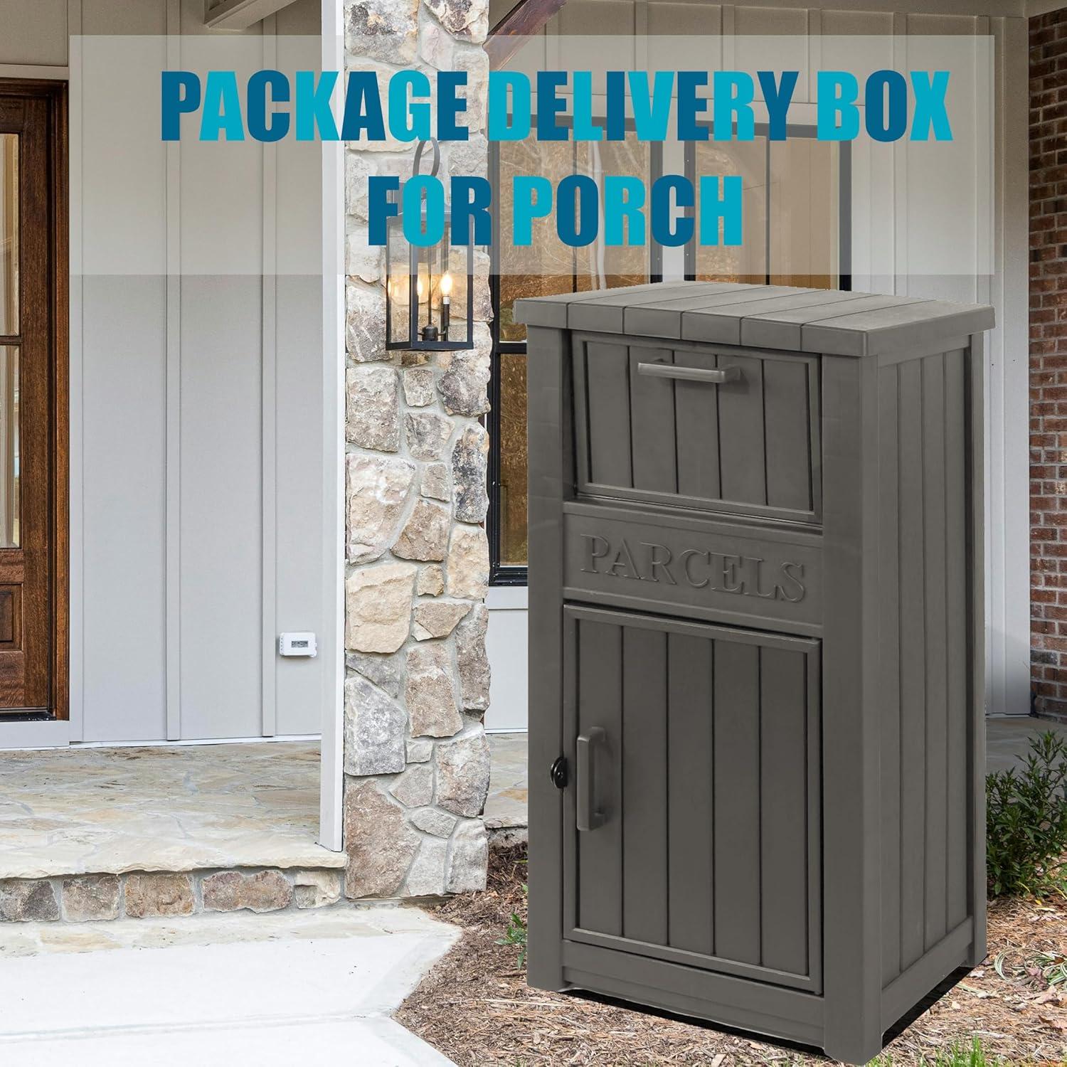LHBcraft Resin Package Drop Box, Lockable Package Delivery and Outdoor Storage Box