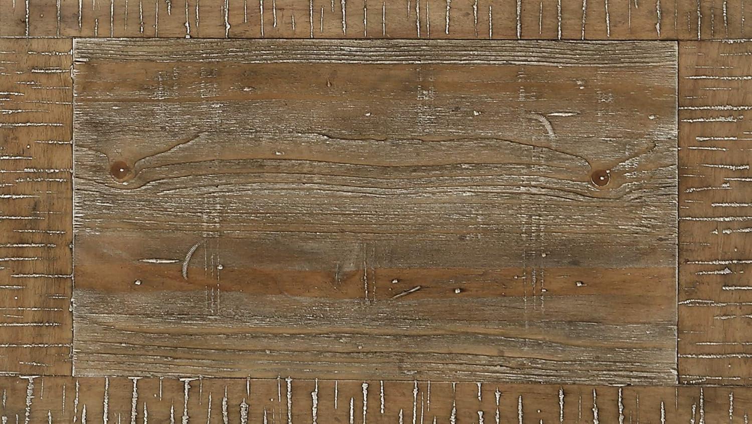 Madrona Burke Cream Queen Bed with Weathered Wood Framing, Headboard And Footboard Panels