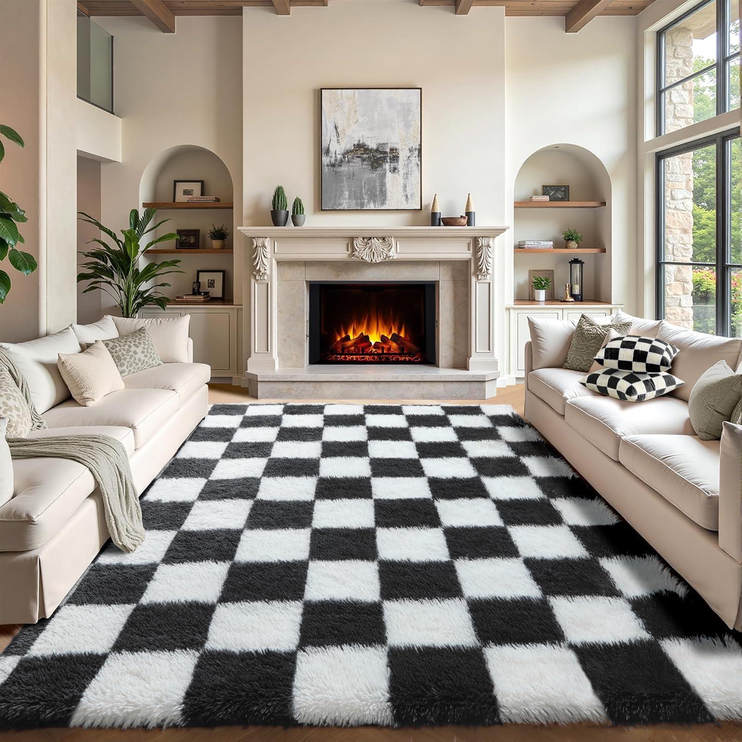 Luxe Weavers Checkered Black and White Geometric 8x10 Indoor Area Rug