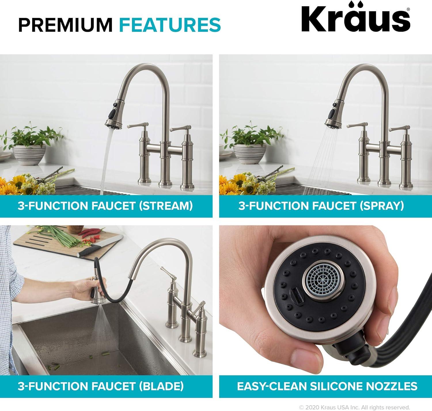 Kraus Allyn Transitional Bridge Kitchen Faucet and Water Filter Faucet Combo