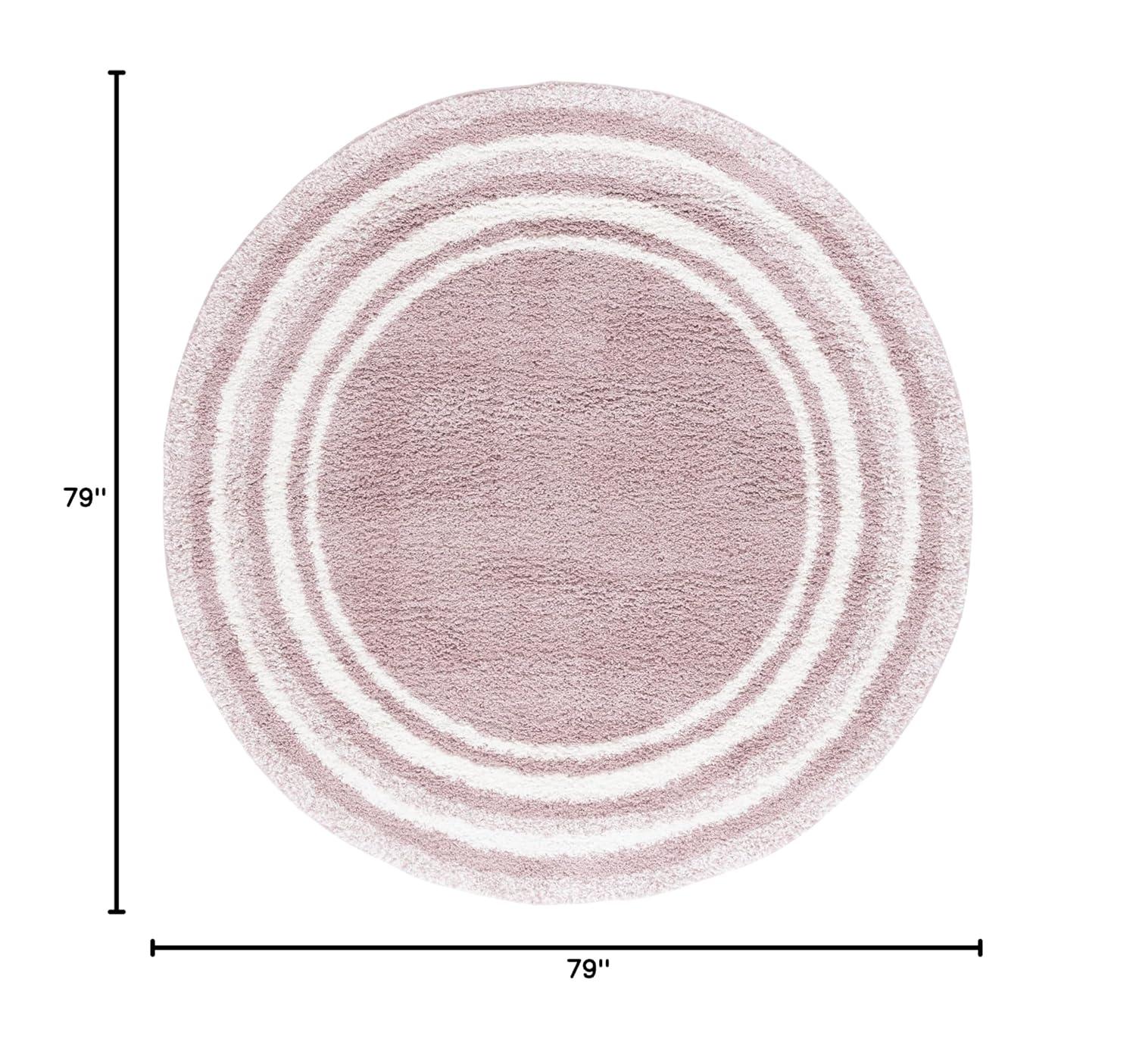 SAFAVIEH Border & Stripe Hyram Bordered Shag Area Rug, Pink/Ivory, 6'7" x 6'7" Round