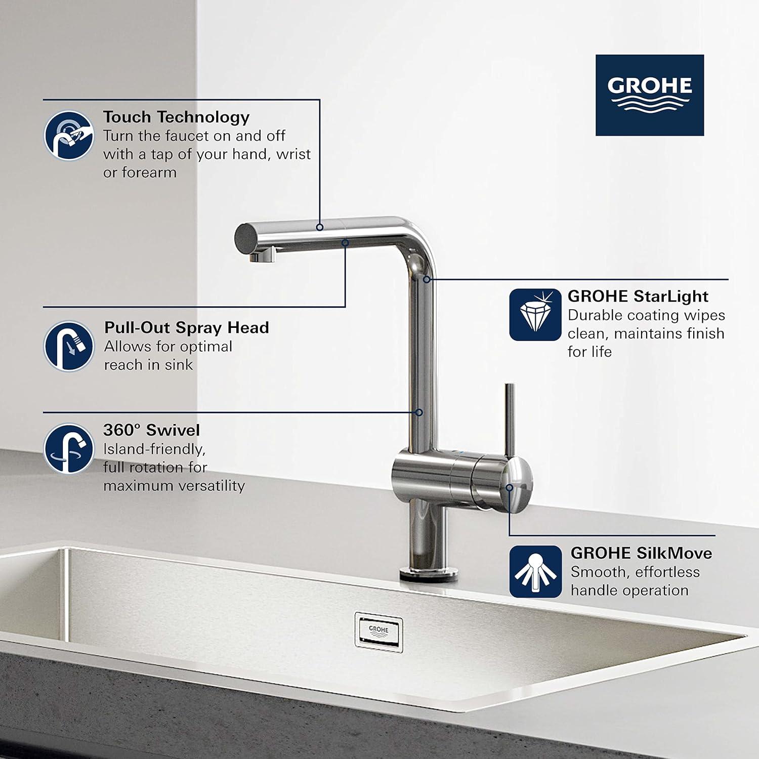 GROHE Minta® Pull Out Touch Single Handle Kitchen Faucet 30218001