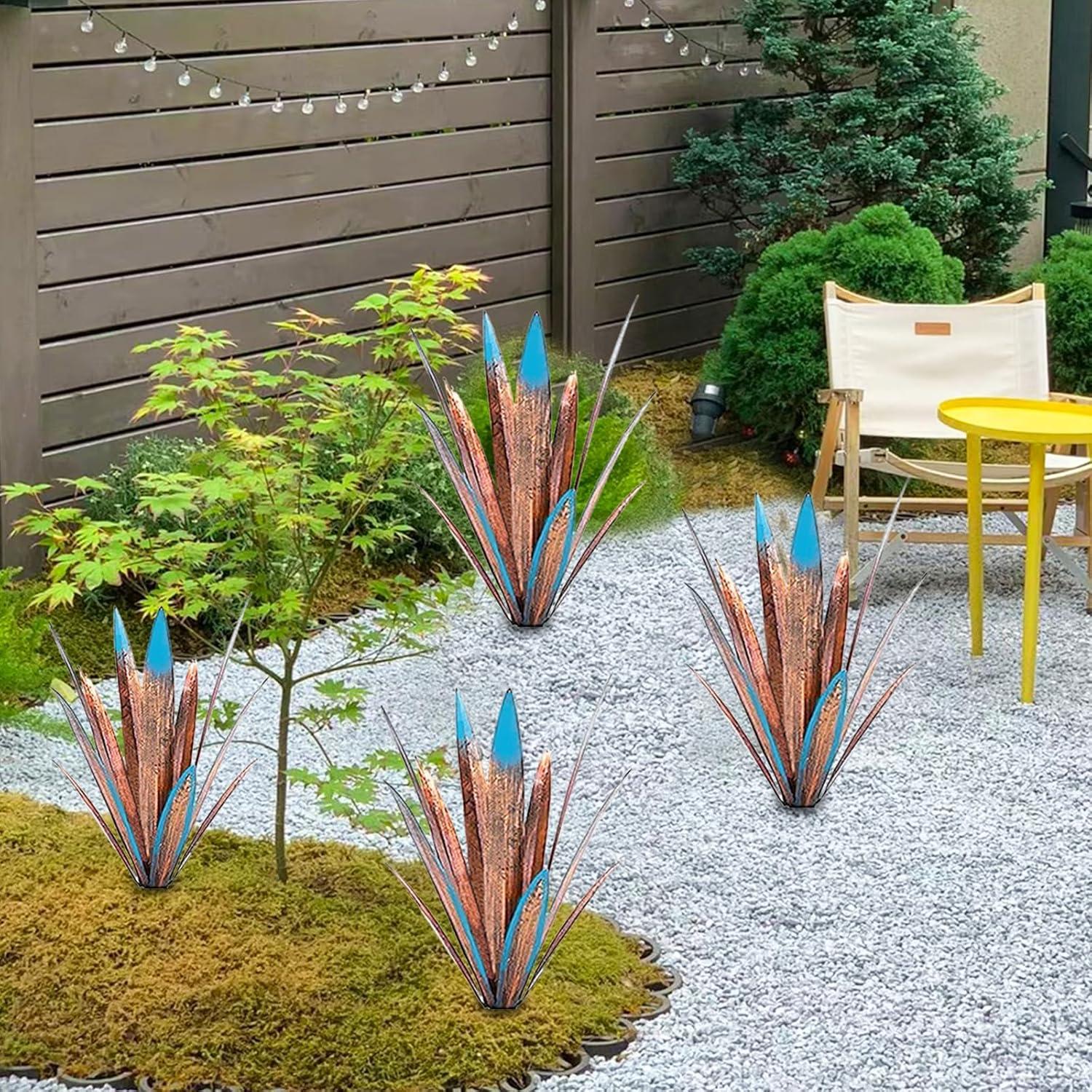 Metal Agave Plants, 2 Pack Big Tequila Rustic Sculpture, Rustic Metal Agave Plants Lawn Ornaments, for Yard Stakes, Garden Figurines, Outdoor Patio (2 PCS Colorful)