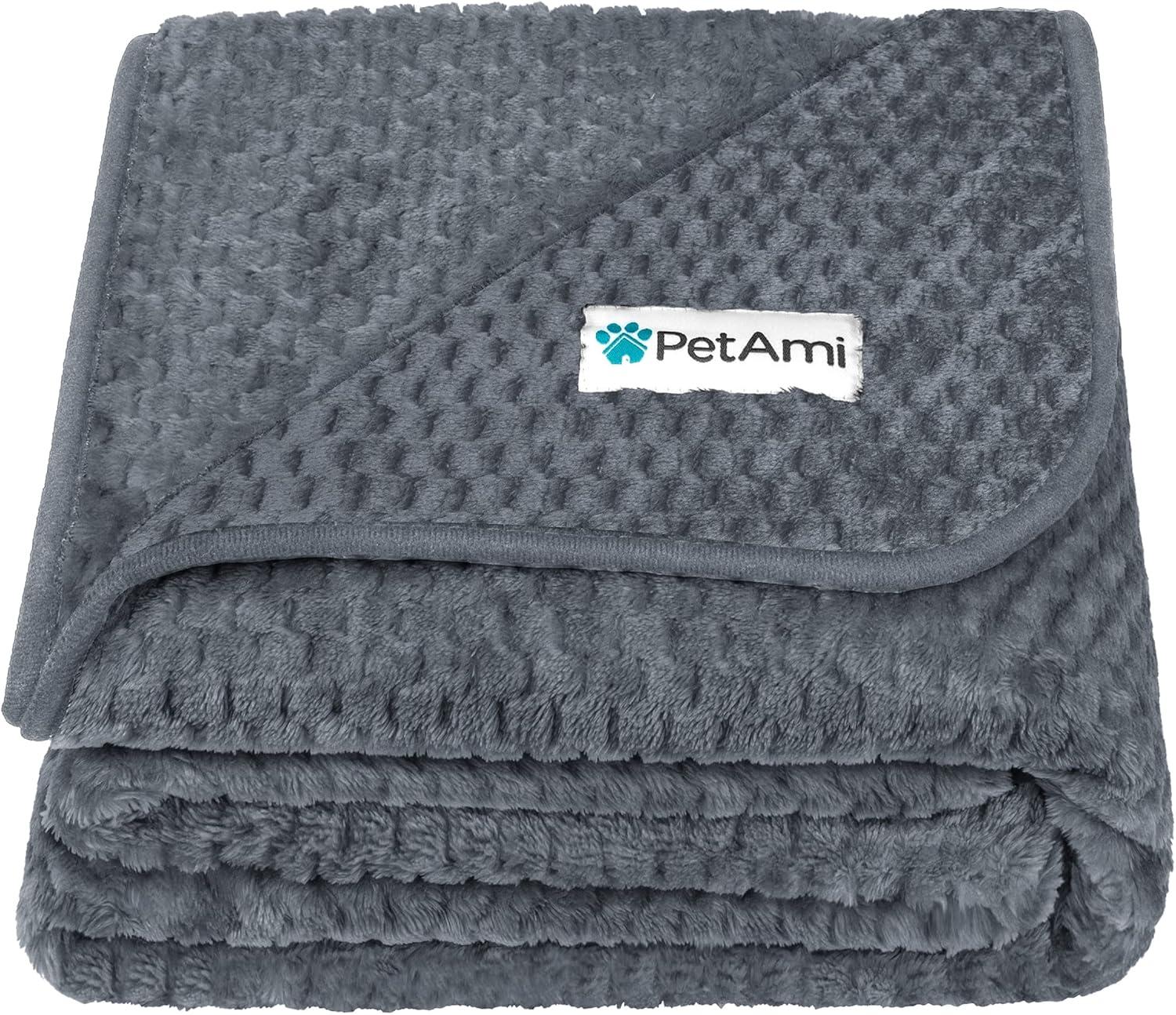 PetAmi Waterproof Dog Blanket, Leakproof Fleece Throw for Pet Cat Puppy Kitten, Reversible Washable Soft Plush Cover (Gray, X-Large (60x80))