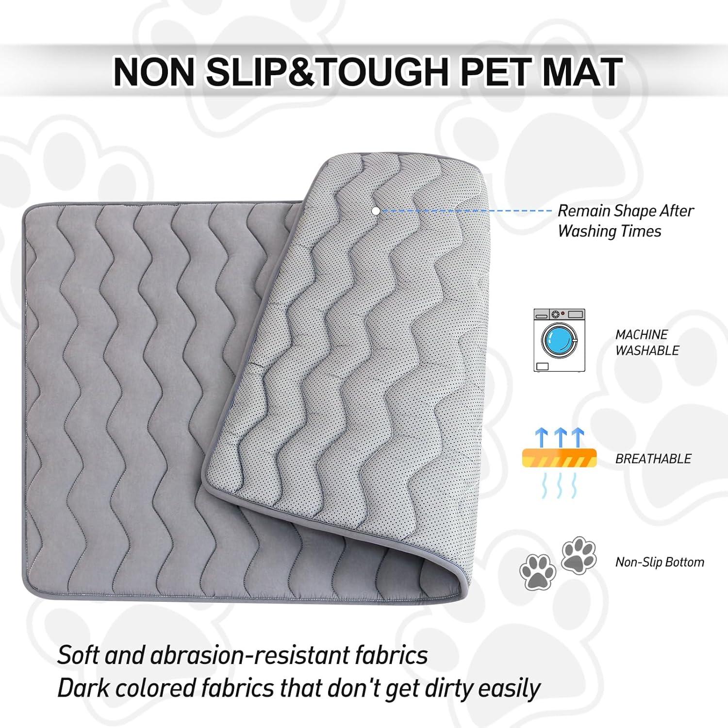 Paw Inspired Washable Padded 42" Crate Mats for Dogs | 41" x 28" Size, Fits 42-inch Kennels | Anti-Slip, Leakproof, Waterproof, Reusable Plush Pet Pads (Gray)