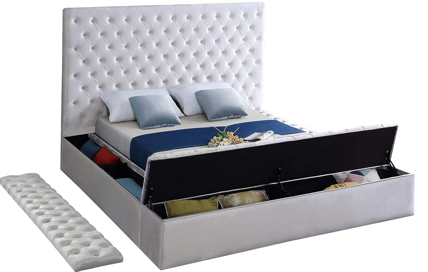 Bliss White Velvet King Bed (3 Boxes)-Color:White Velvet,Style:Contemporary