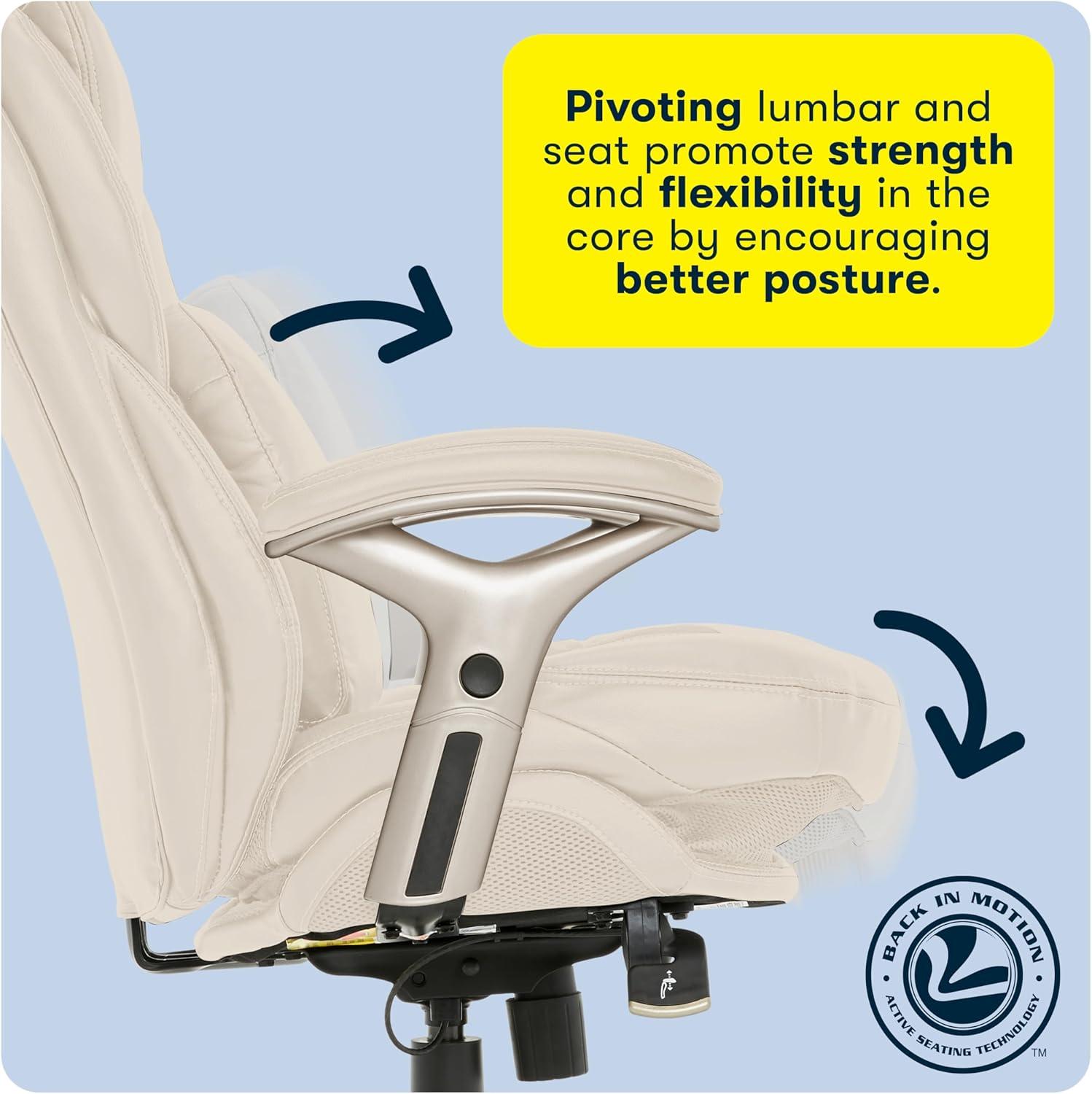 Ivory Bonded Leather Ergonomic Executive Chair with Back in Motion Technology