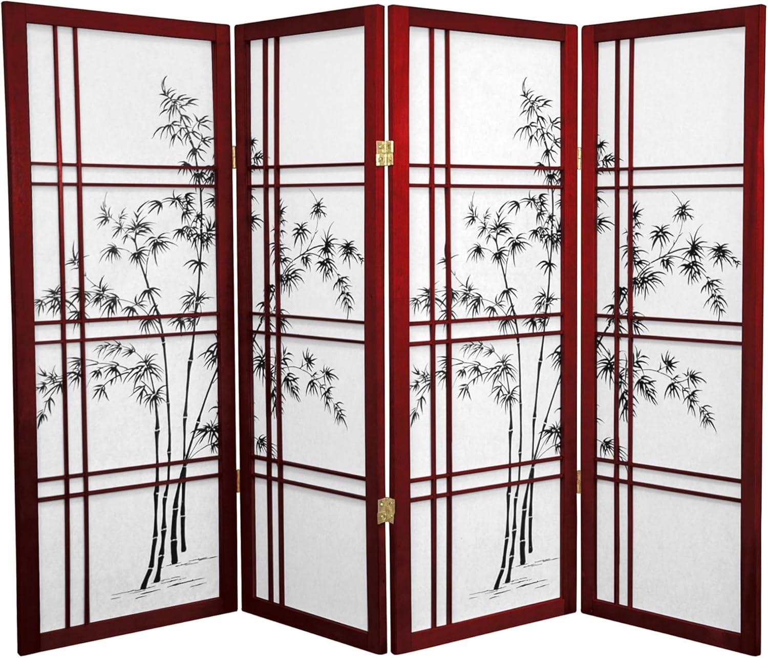 Oriental Furniture 4 ft. Tall Bamboo Tree Shoji Screen - Rosewood - 4 Panel