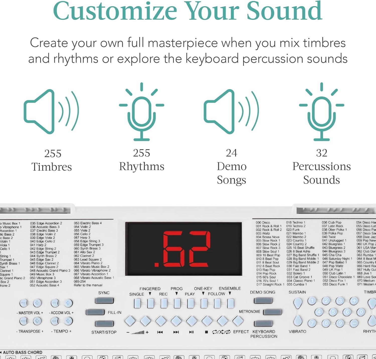 Best Choice Products 61-Key Beginners Electronic Keyboard Piano Set w/ LED, 3 Teaching Modes, H-Stand, Stool - White