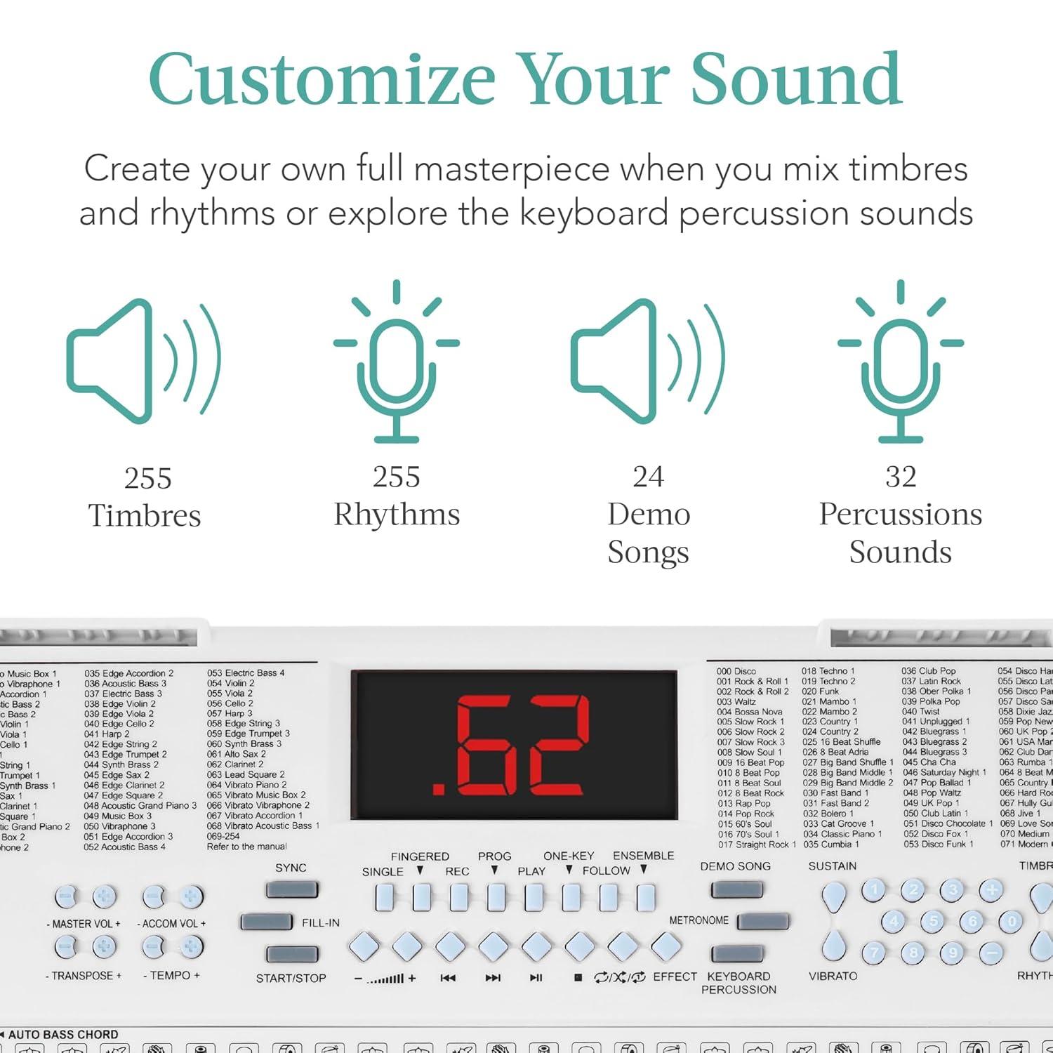 Best Choice Products 61-Key Beginners Electronic Keyboard Piano Set w/ LED, 3 Teaching Modes, H-Stand, Stool - White