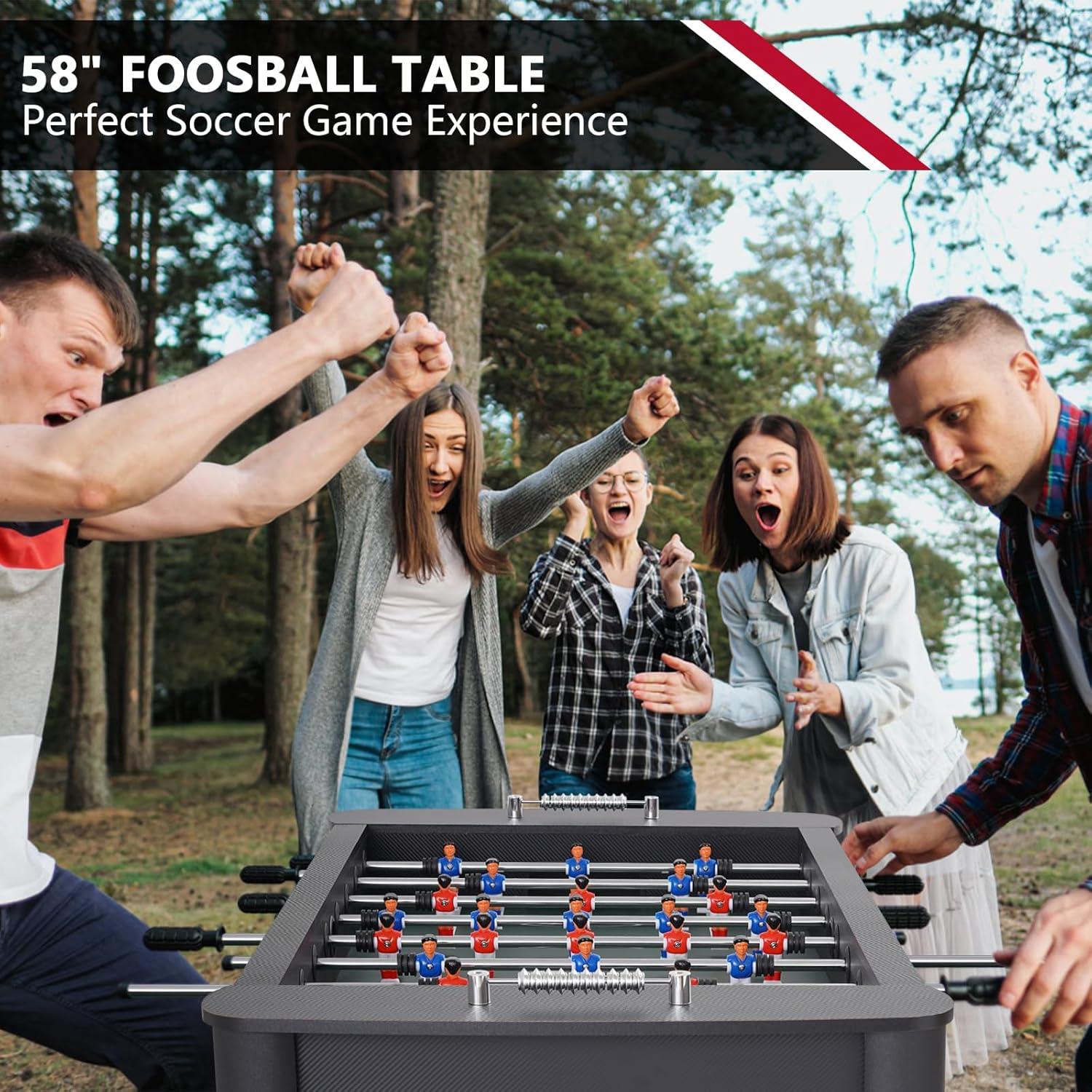 58 Inch Foosball Table, Full Size Competition Soccer Game Table for Adults & Kids, Heavy-Duty Indoor Arcade Table for Game Rooms & Parties