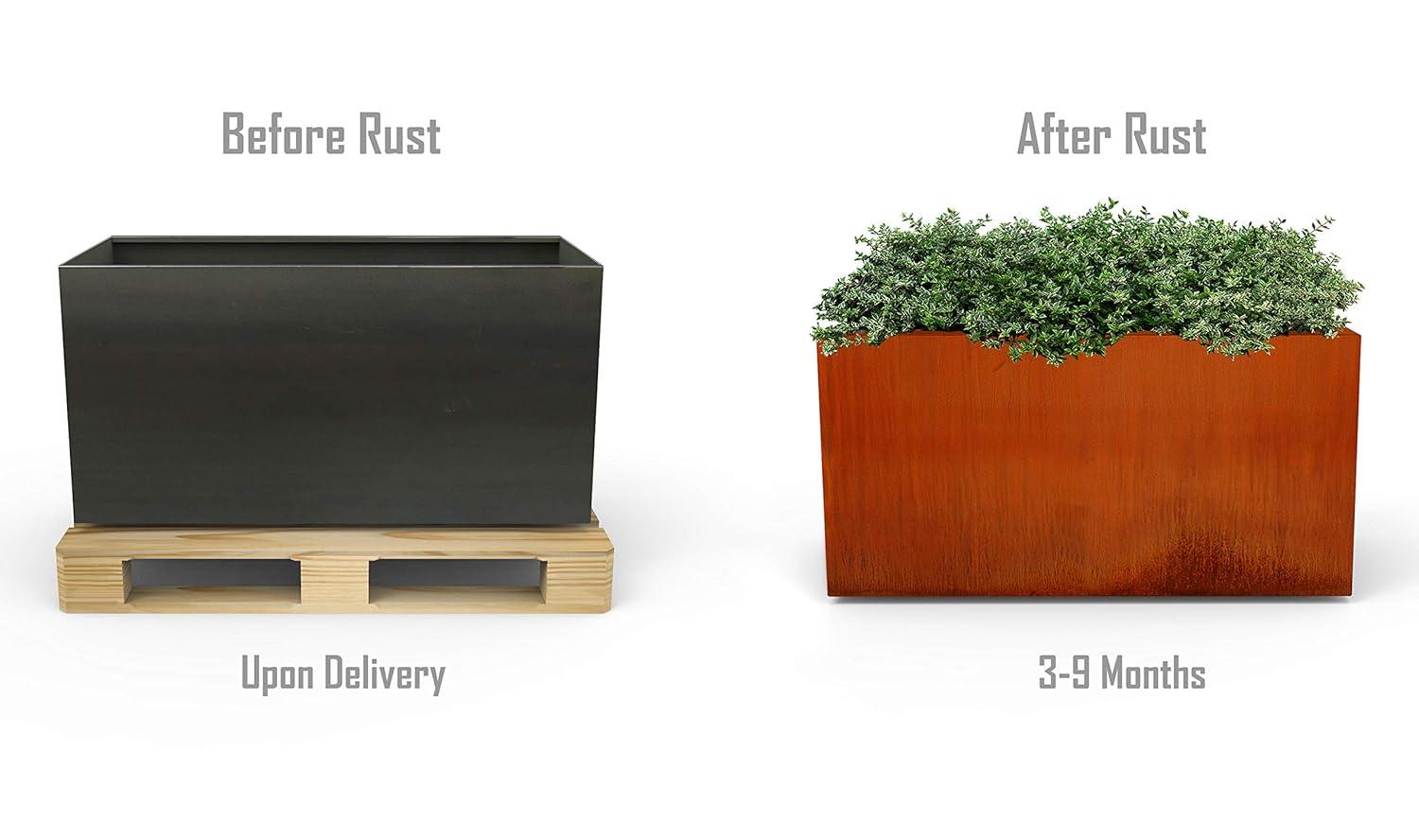 Rustic Corten Steel Rectangular Outdoor Planter Box, 60" x 20" x 24"