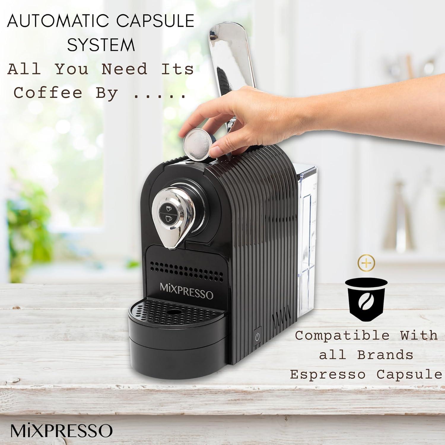 Mixpresso Espresso Machine for Nespresso Compatible Capsule, Single Serve Coffee Maker Programmable for Espresso Pods, Premium Italian 19 Bar High Pressure Pump 27oz 1400w Black Coffee Maker