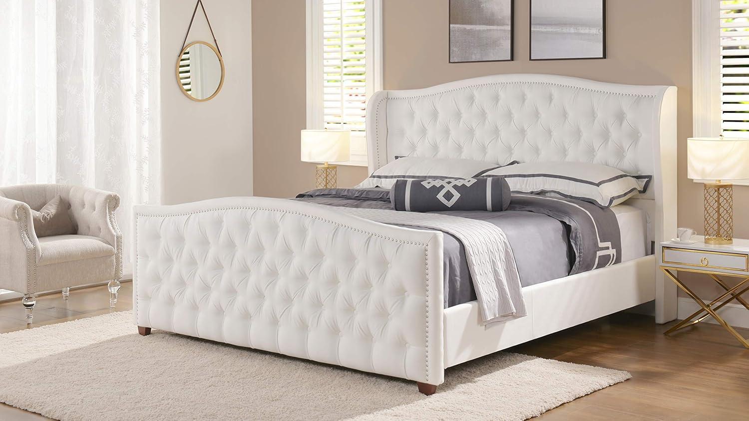 Marcella Tufted Wingback King Bed Bright White