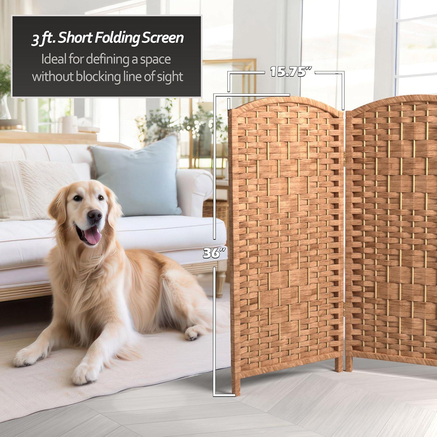 Pantalla Plegable de Fibra de Tejido de Diamante Corto de 3 Pies - Natural - 4 Paneles