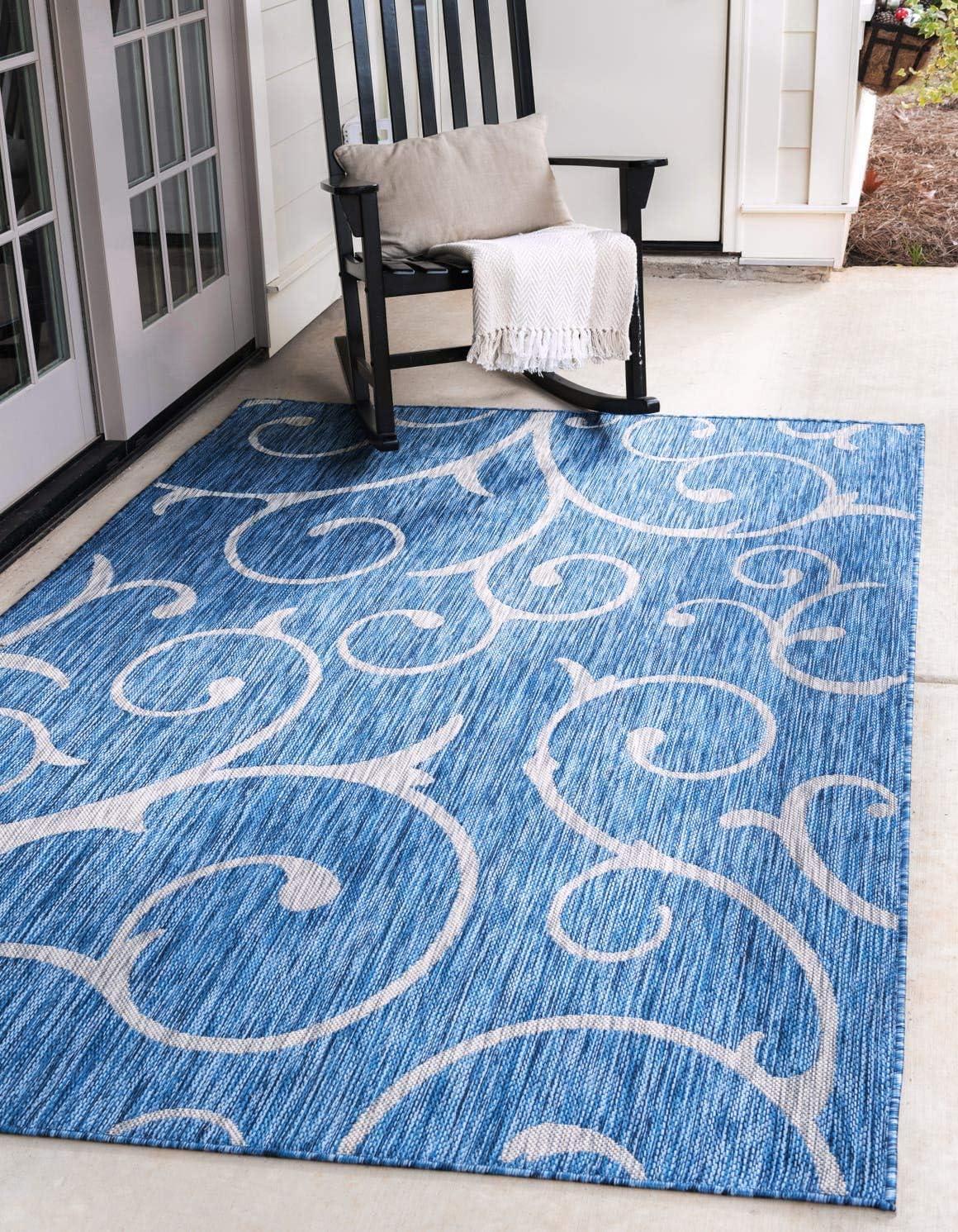 Blue Abstract 4' x 6' Synthetic Rectangular Outdoor Rug