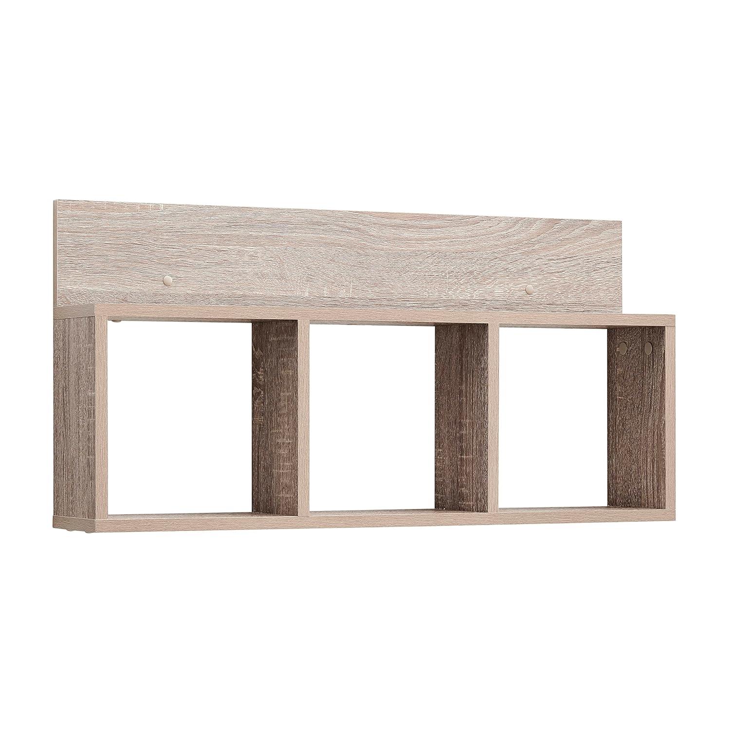 Danya B. 31.5" x 15.7" Modern 3 Cube Floating Wall Shelf with Display Ledge Weathered Oak: Laminated MDF, Iron Hardware