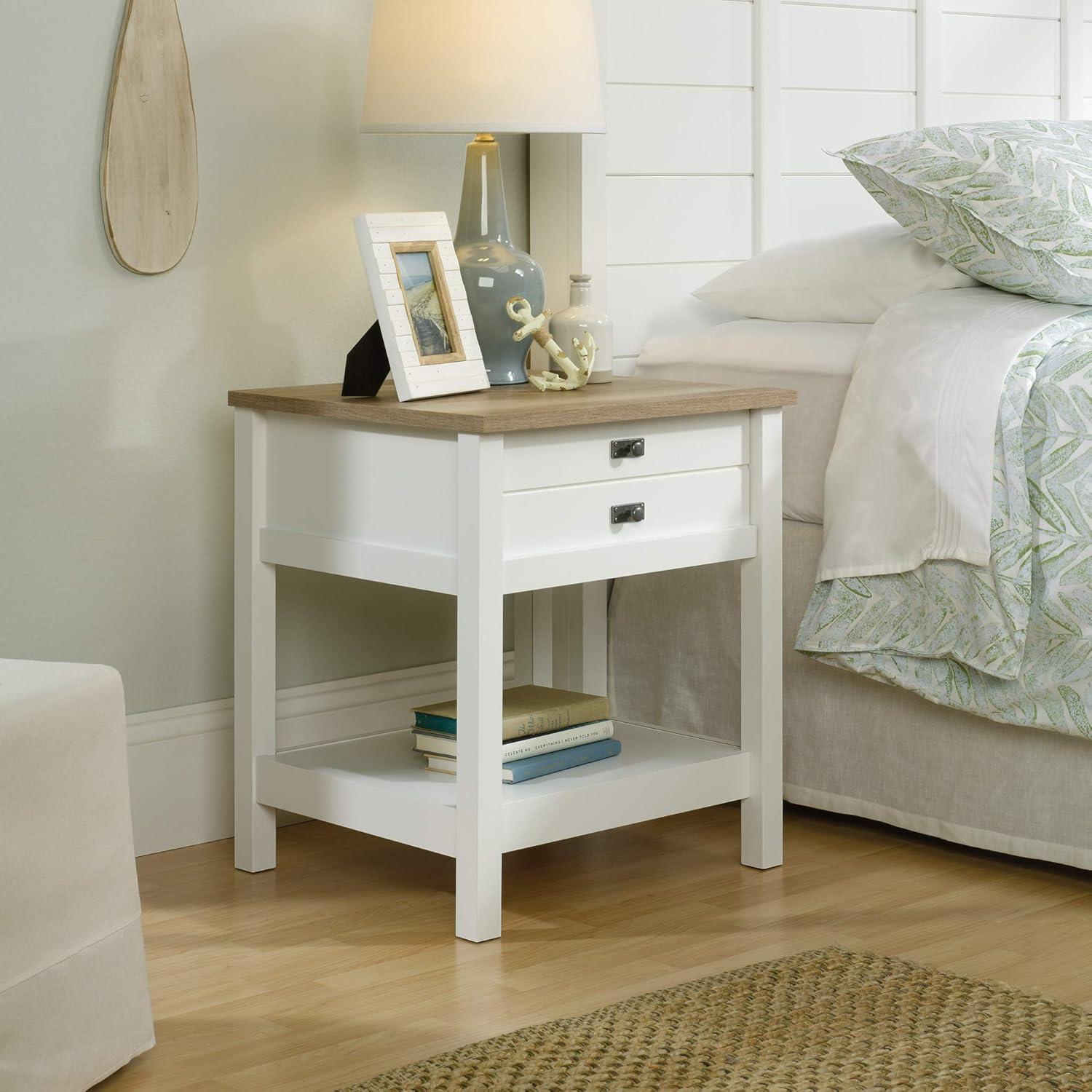 Cottage Road Nightstand with Drawer Raven Oak - Sauder: Laminated Surface, Metal Hardware, MDF Frame