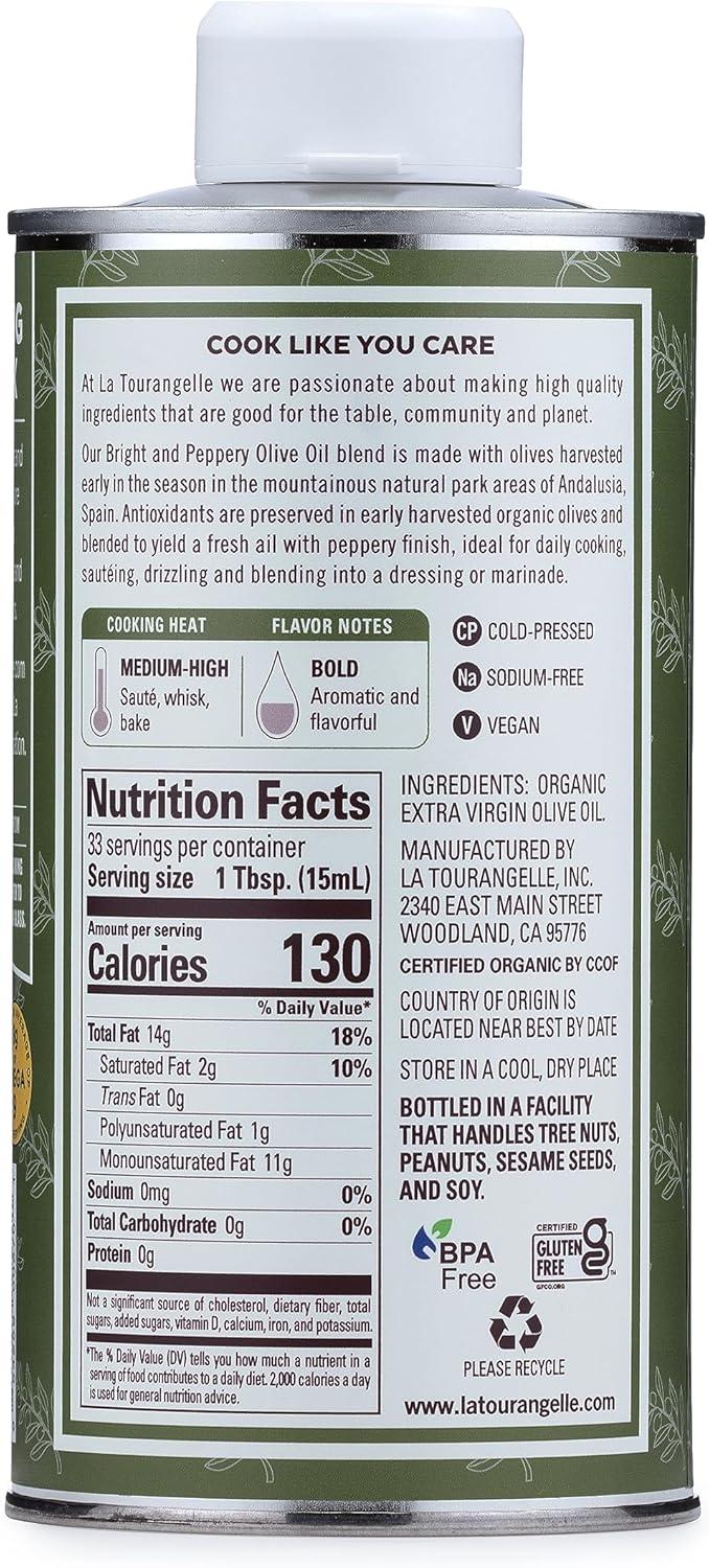 La Tourangelle, Organic Extra Virgin Olive Oil, Cold-Pressed EVOO from Spain, 25.4 Fl Oz – Spanish Olive Oil with Polyphenols for Cooking, Drizzling, Marinades, and Dipping, Rich Flavor