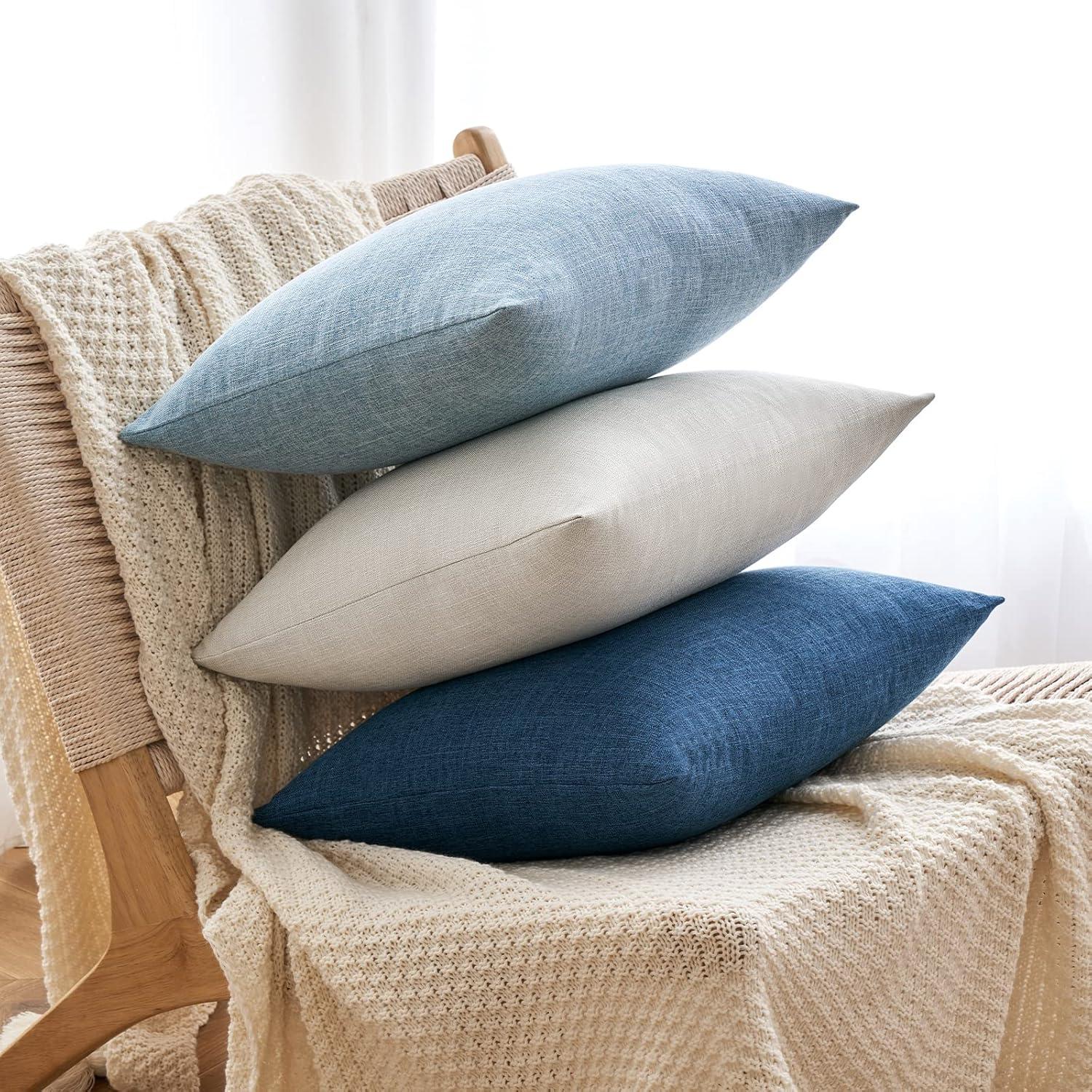 MIULEE Pack of 2 Decorative Linen Burlap Coastal Pillow Covers Farmhouse Boho Accent Pillowcases for Sofa Car Couch Bedroom Living Room Home Decor 18x18 Inch Light Blue