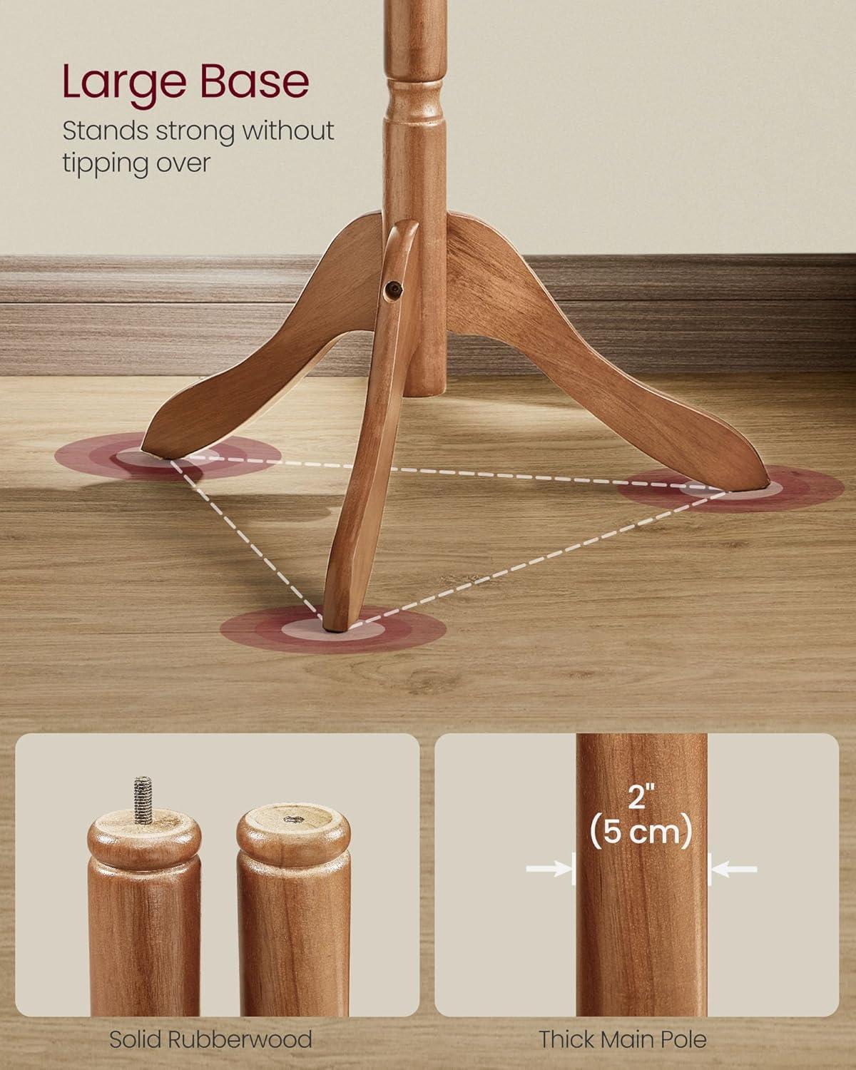 Solid Wood Coat Rack - Free Standing Hall Tree with 10 Hooks, Rubberwood, Dark Walnut